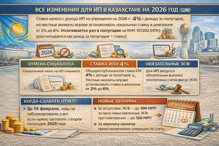 Таблица сроков сдачи налоговой отчетности ИП на упрощенке в 2026 году и ставки налогов в Казахстане