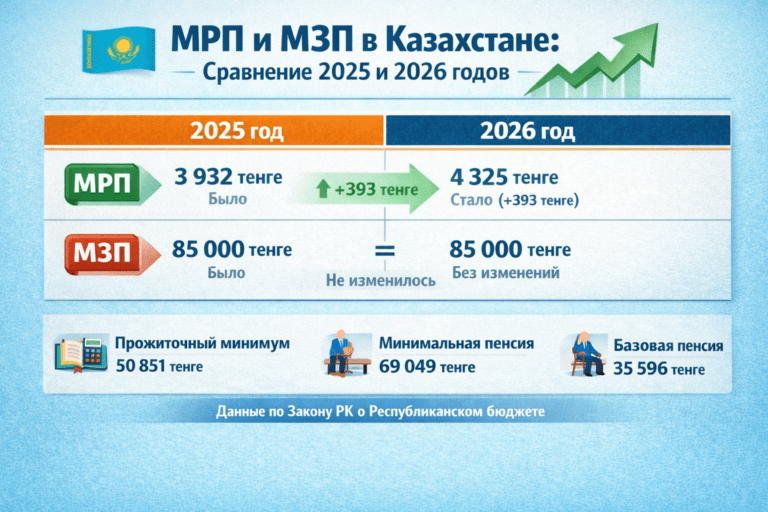 Таблица официальных размеров МРП и МЗП в Казахстане на 2026 год
