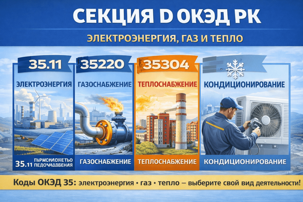 Секция D ОКЭД РК: электроэнергия, газ, тепло, кондиционирование