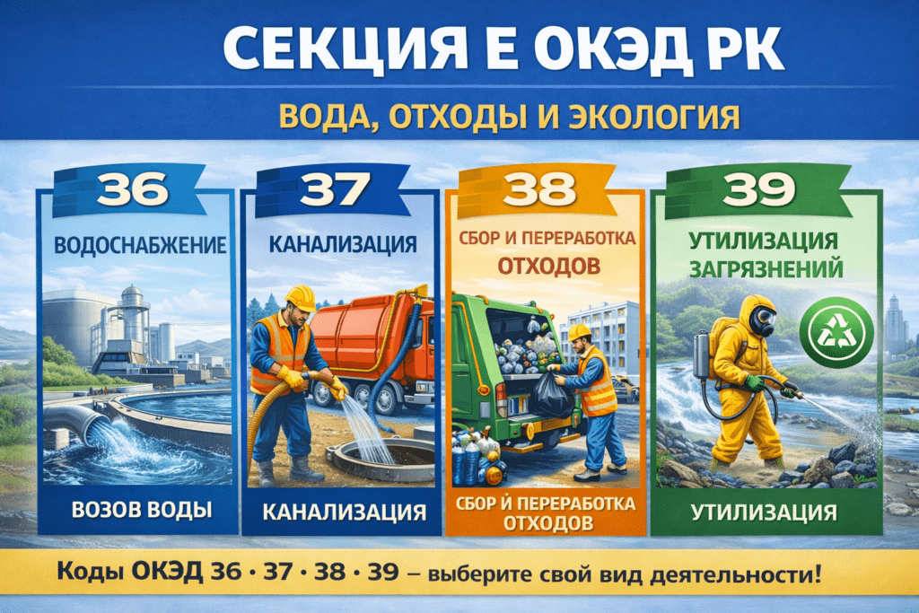 Секция E ОКЭД РК: водоснабжение, отходы, экология