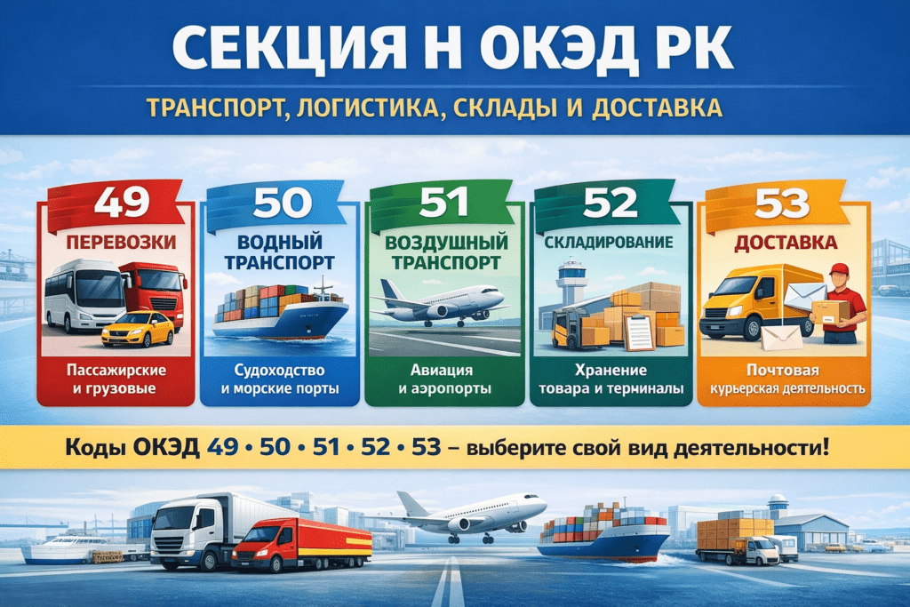 Секция H ОКЭД РК: транспорт, логистика, склады и доставка