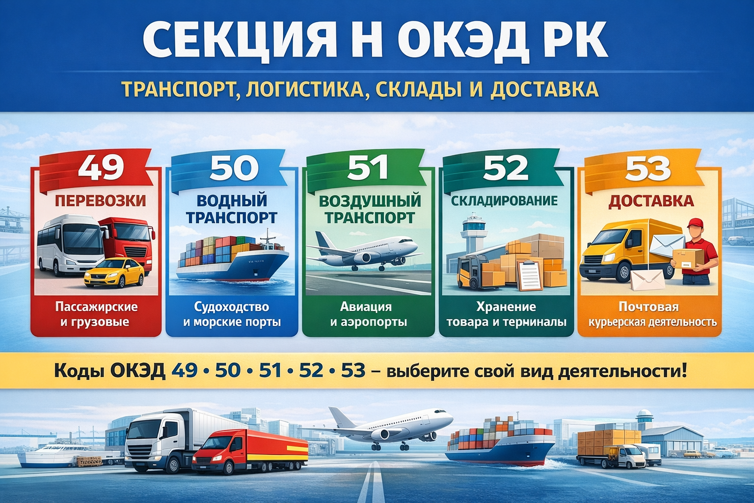 Секция H ОКЭД РК: транспорт, логистика, склады и доставка