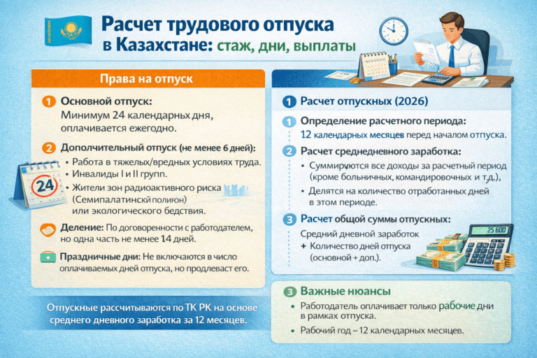 Таблица расчета трудового отпуска и отпускных в Казахстане