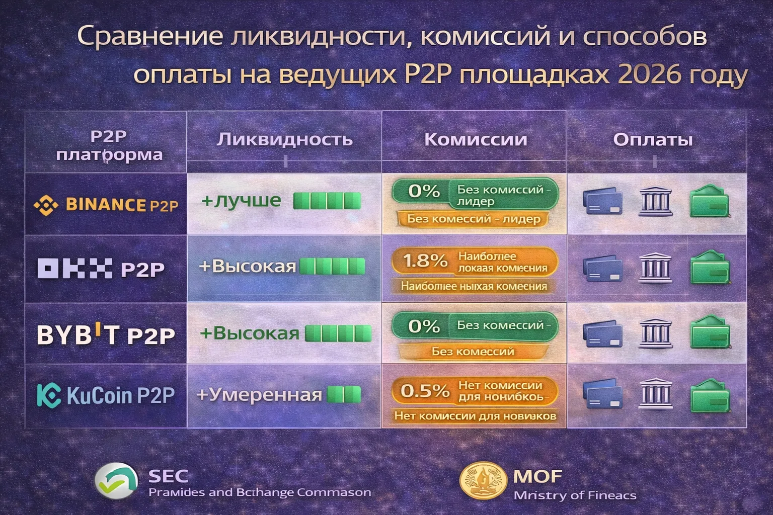 Сравнение лучших P2P обменников криптовалют 2026 года: Binance, Bybit, OKX