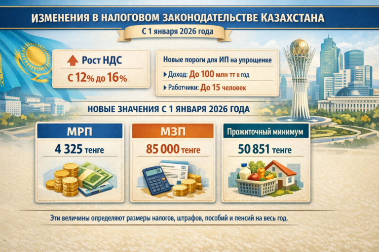 Таблица налоговых ставок в Казахстане на 2026 год: НДС 16%, МРП 4325 тенге, ИПН и Социальный налог
