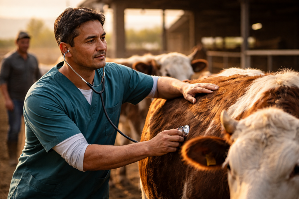 ветеринарный осмотр сельскохозяйственных животных на ферме КРС профилактика и лечение