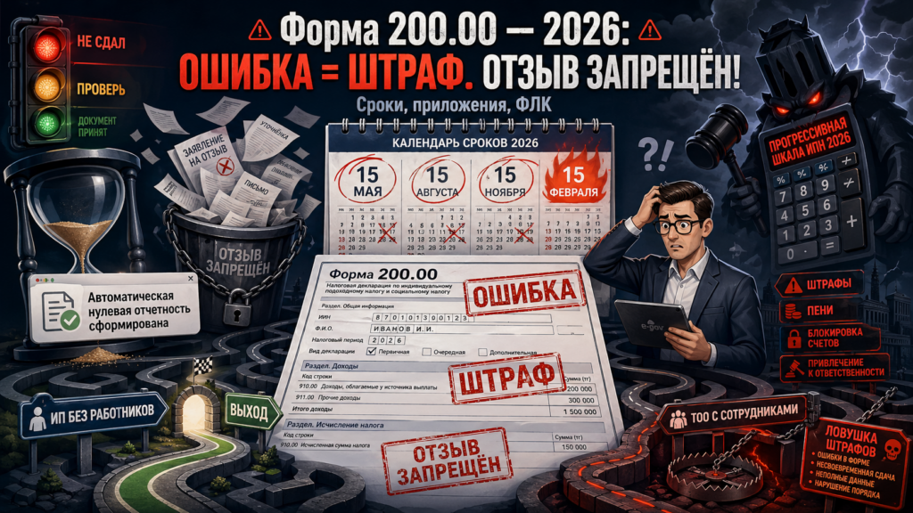 Форма 200.00 РК 2026: ошибки, штрафы, запрет отзыва и сроки сдачи - инфографика
