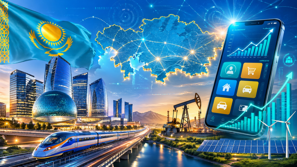 Kazakhstan financial hub AIFC and Kaspi.kz super app investment growth chart