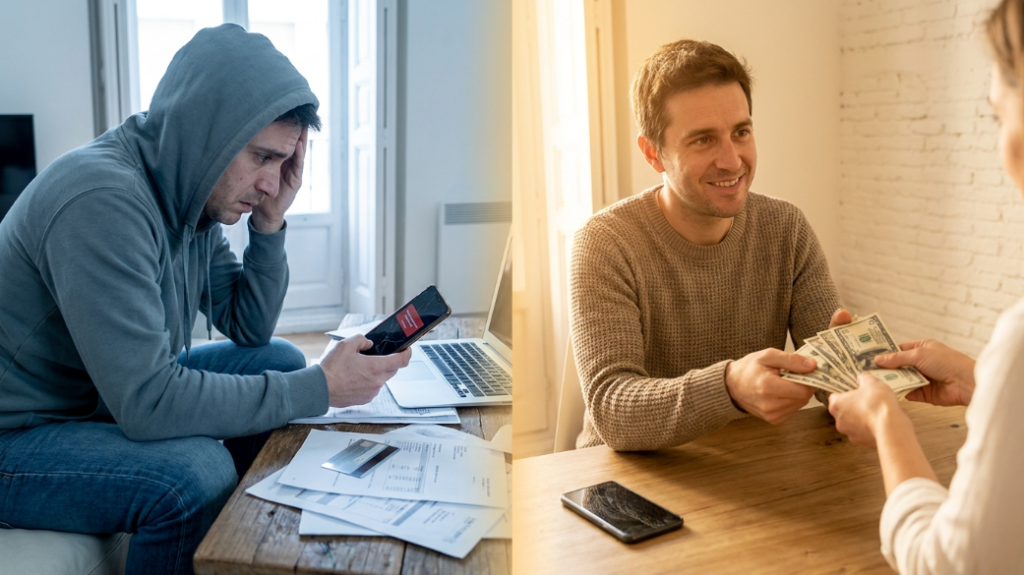 мужчина проверяет заблокированный банковский счет и ищет способ получить зарплату при аресте в Казахстане