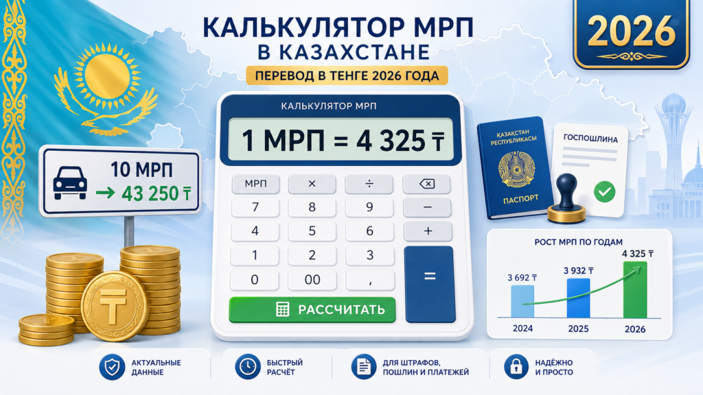 Калькулятор МРП 2026: перевод 1 МРП = 4325 тенге онлайн