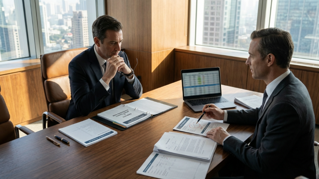 Консультация по венчурным инвестициям: инвестор анализирует стратегию, риски стартапов и структуру инвестиционного портфеля