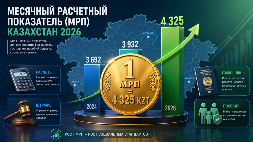1 МРП = 4 325 тенге в Казахстане 2026: инфографика роста с 2024 по 2026 год