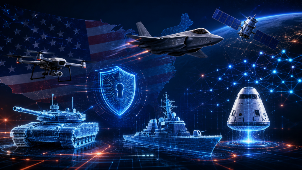 Overview of top US defense technology companies including Lockheed Martin, Northrop Grumman, RTX, and emerging AI startups